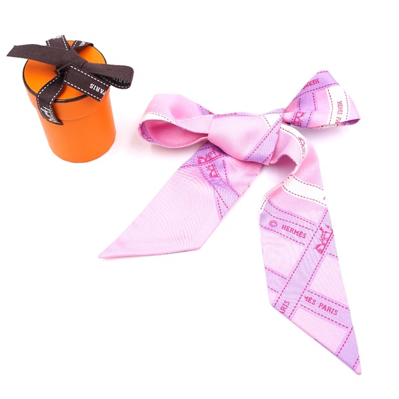 Hermes Accessories - Pink Twilly Logo Ribbon Silk Scarf/Wrap